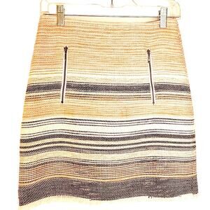 Ann Taylor Loft White, Pink, & Black Tweed Skirt w/ Pockets & Frayed Hem